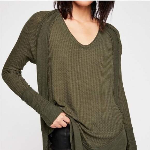 We The Free Tops - We the Free People Catalina Thermal Long Sleeve Green Size Small